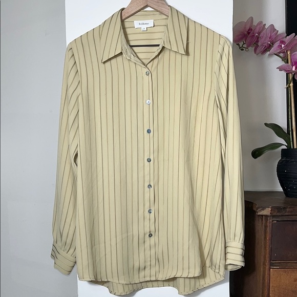 bohme Tops - Böhme Light Tan Striped Blouse